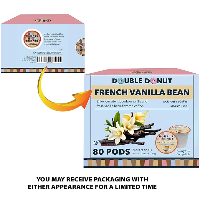French Vanilla Coffee Medium Roast Flavored Coffee Pods for Keurig K Cups Makers from Double Donut, 80 Count (Pack of 1)