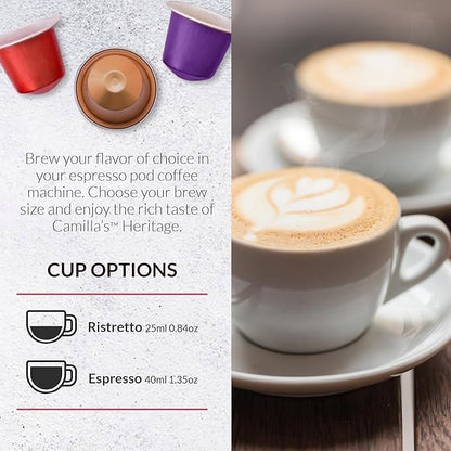 Camilla’s Heritage - Intensity 8 Flavored Espresso Coffee Spiced Variety Pack (Caribbean Spice, Cinnamon & Hazelnut Espresso Cups) 60 Coffee Pods