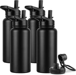 Load image into Gallery viewer, DOMICARE 32 oz Insulated Water Bottle Bulk, Vacuum Insulated Stainless Steel Sports Water Bottle with Straw Lid &amp; Spout Lid, Leakproof, Reusable - Travel, Camping, Bike, Black (4 Pack)