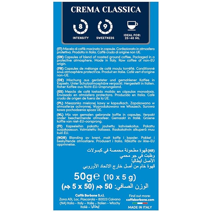 Caffe Borbone Aluminum Coffee Pods Compatible with Nespresso Original Machines, Crema Classica, Medium Roast, Rich and Velvety, Genuine Italian Coffee - NOT compatible with Vertuo - 100 Count