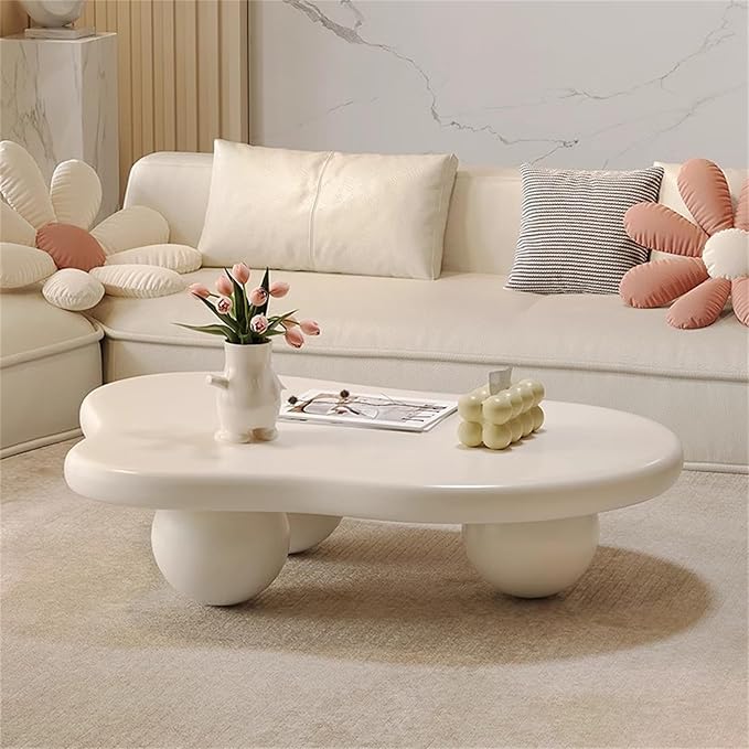 Cloud Coffee Table Modern Cute Coffee Tables Irregular Simple Tea/Center Table for Small Space End Table for Living Room, Home Office, Indoor (Irregular Shape White 39.4" Wx27 Dx11.4 H)