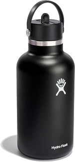 Load image into Gallery viewer, Hydro Flask Water Bottle - Insulated Stainless Steel - Wide Mouth Flex Straw Lid, Non Spill, Leakproof and Refillable in 64 Oz Black