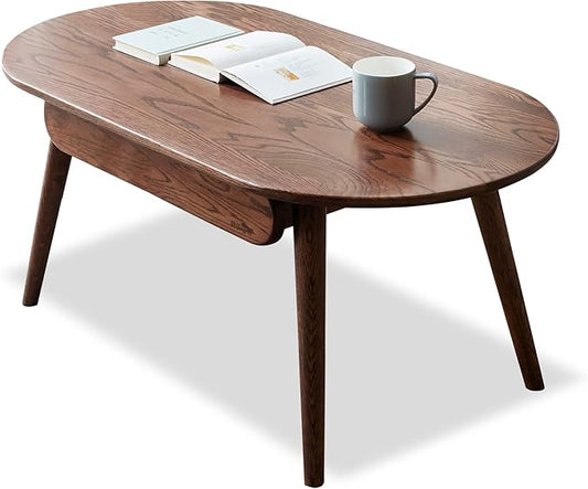 Solid Wood Coffee Table with Drawers - 100% North American FAS Grade Oak, Traditional Mortise and Tenon Craftsmanship, Low Table for Living Room & Home Office Eco-Friendly Finish