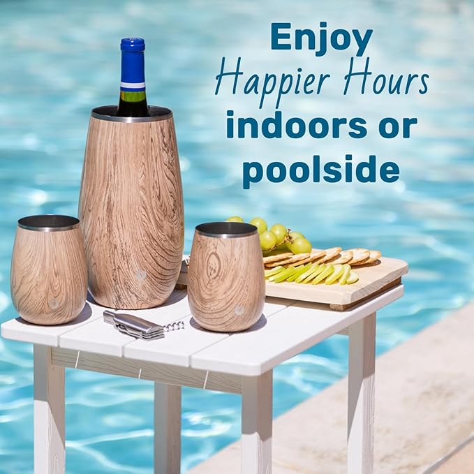 SNOWFOX Premium Vacuum Insulated, Triple Walled, Stainless Steel Wine Chiller w/Optimal fit to keep wine cold longer. Fits most Wine and Champagne Bottles. Non-Slip Silicon Base, Black with Gold Rim