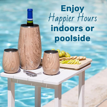 SNOWFOX Premium Vacuum Insulated, Triple Walled, Stainless Steel Wine Chiller w/Optimal fit to keep wine cold longer. Fits most Wine and Champagne Bottles. Non-Slip Silicon Base, Black with Gold Rim