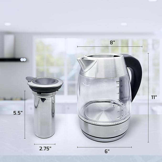 OVENTE Electric Kettle with Digital Temperature Control and Removable Tea Infuser, 1500W Water Heater, 1.7L Double-Wall Insulated Glass, Easy to Fill Lid, Keep Warm Function, and Auto Shut-Off, KD68S