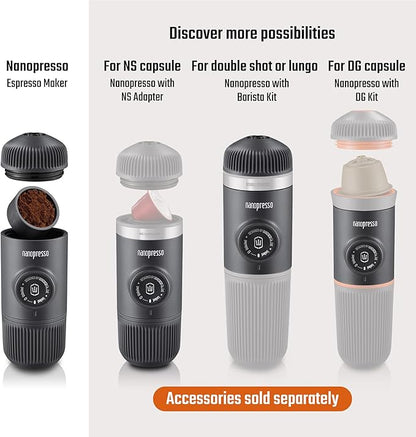 WACACO Nanopresso Portable Espresso Maker, Upgrade Version of Minipresso, 18 Bar Pressure, Small Travel Coffee Machine, Manually Operated, Perfect for Kitchen and Office, Orange