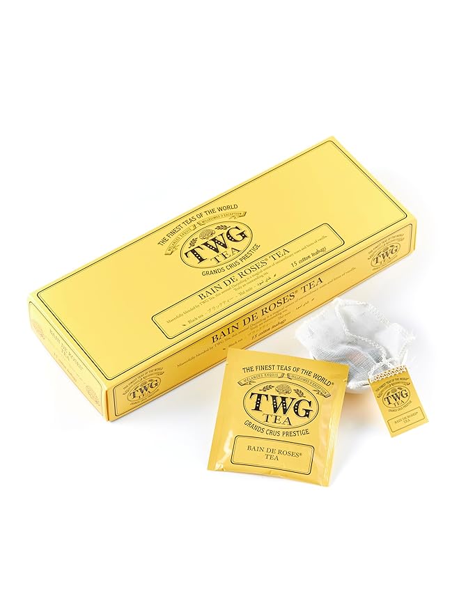 TWG Tea | Bain de Roses Tea | Black Tea | Rosebuds & Rose Petals | 15 Hand Sewn Cotton Teabags | Gift Set