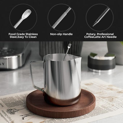 Milk Frothing Pitcher, 12 Oz/350 ML Milk Frother Steamer Cup Stainless Steel Espresso Cup with Decorating Pen