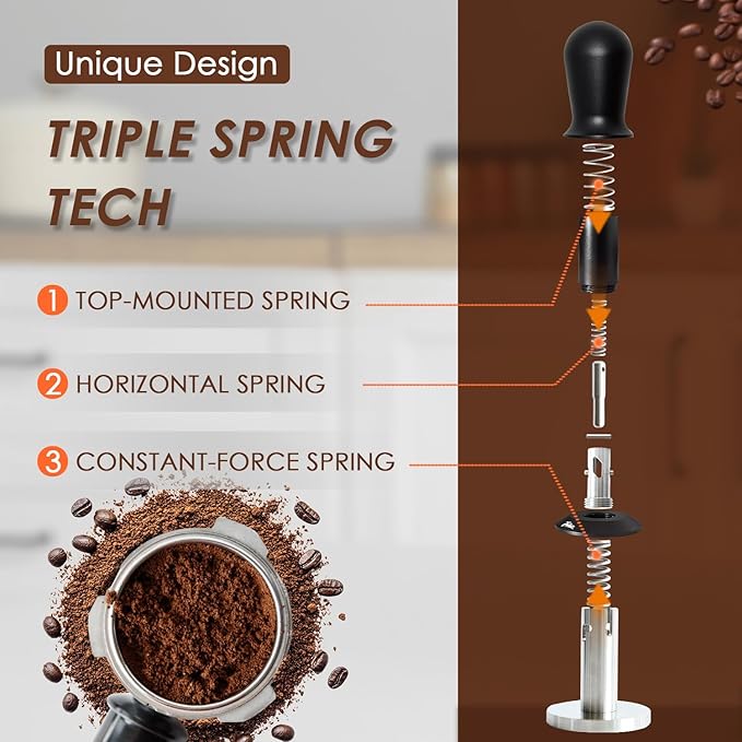 51mm Espresso Tamper, Coffee Tamper with Calibrated Spring Loaded,Tamper Tool With Sound Feedback, Self Leveling Tamper for Barista, Compatible with 51mm De'Longhi Portafilter