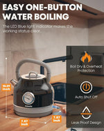 Load image into Gallery viewer, Amaste Electric Kettle, Retro Electric Tea Kettle With Thermometer, 57 Oz Hot Water Kettle For Coffee &amp; Tea, 304 Stainless Steel, 1500w Fast Boiling, Auto Shut-Off &amp; Boil Dry Protection, Black