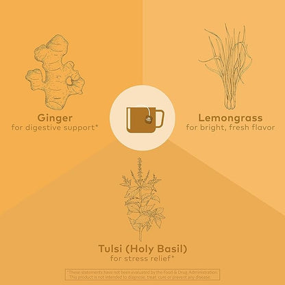 Organic India Tulsi Lemon Ginger Tea Bags - Herbal Tea, Stress Relieving & Reviving, Immune Support, Aids Digestion, Vegan, USDA Certified Organic, Non-GMO, Caffeine-Free - 18 Infusion Bags, 6 Pack