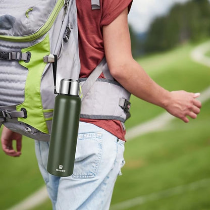 Insulated vacuum Thermo Bottle 1500ml/50.7oz with cup Stainless steel coffee bottles for hot and cold drink water flask.(Green,1500ml)