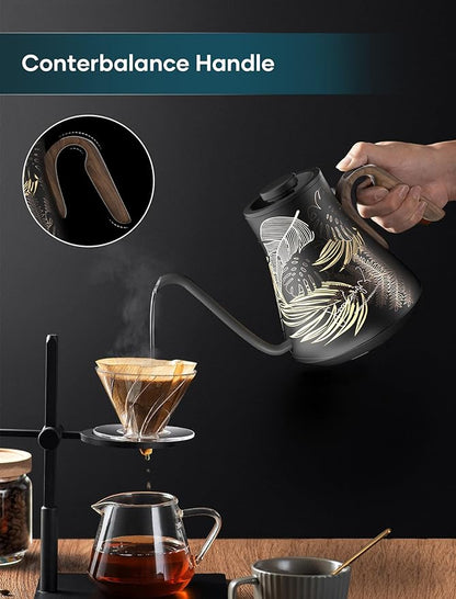 Electric Kettle, Gooseneck Electric Kettle, ±1℉ Precise Temperature Control, Stainless Steel Interior, Quick Heating for Pour Over Coffee, Tea & Boiling Water, 0.9L (Rainforest)