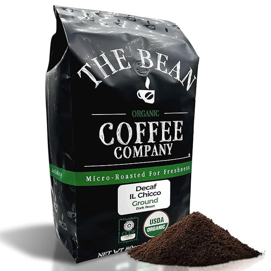 The Bean Organic Coffee Company Water Processed DECAF IL Chicco (Traditional Italian Roast), Dark Roast, Ground Coffee, 5-Pound Bag, Café Molido Tostado Orgánico descafeinado