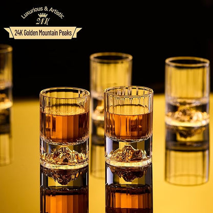 DUJUST 【2025 New Design】 Gold Mountain Shot Glasses (1.5oz), Crystal Shot Glass Set Decorated with 24K Gold Mountain, BPA-Free & Lead-Free, Perfect for Décor & Collection, Gift Choices - 2 pcs