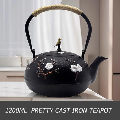 Cast Iron Kettle Teapot, Japanese Style Tetsubin, Cast Iron Tea Kettle with Stainless Steel Infuser for Loose Tea, Internal Enamel Iron Tea Pots for Stovetop Safe(40.2oz/1200ml)
