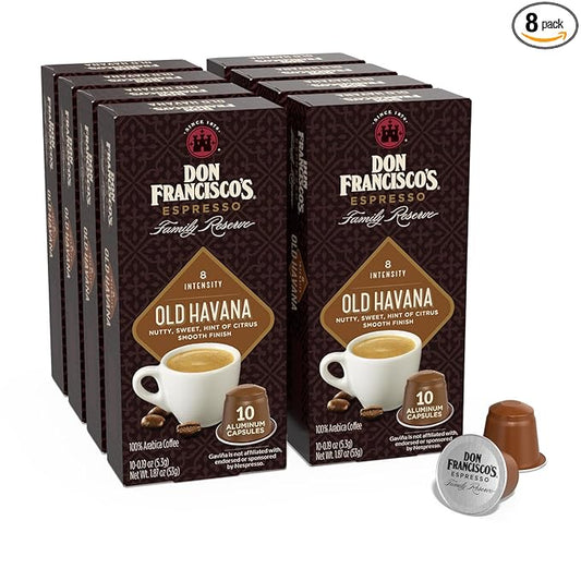 Don Francisco's Old Havana Espresso Pods: 80 Recyclable Aluminum Capsules, Intensity 8 Medium Dark Roast, Compatible with Nespresso Original Line - Bold Cuban-Style coffee with Nutty Notes
