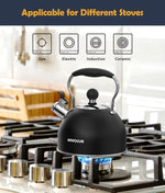Load image into Gallery viewer, Tea Kettle, 2 Quart Stainless Steel Whistling Tea Kettle, Stovetop Whistling Teakettle Tea Pots for Stove Top with Ergonomic Folding Handle, Small Teapot, Water boiler for Tea, Coffee (Black)