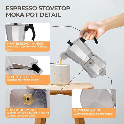 Aluminum 14 Cup 700ml Moka Pot Express Coffee Maker Stovetop Espresso Percolator Coffeemaker Italian Classic Style Brewing Greca Cafe Mocha Machine for Cafeteras Lover Camping Travel and Home Use 24oz