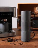 Load image into Gallery viewer, famiware Coffee Mug Set for 4, Star 12 oz Catering Mugs Cup Set with Handle for Coffee, Tea, Cocoa, Milk - Ceramic Stoneware Drinkware Set, Matte Dark Charcoal