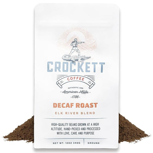 Crockett Decaf Ground Coffee – Bold Decaf Ground Coffee with Rich Flavor, Smooth Body & No Bitterness – Perfect for Classic Coffee Drinks, Caffeine-Free Energy & Guilt-Free Brewing