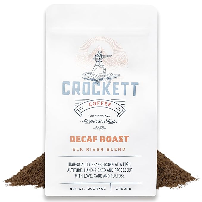 Crockett Decaf Ground Coffee – Bold Decaf Ground Coffee with Rich Flavor, Smooth Body & No Bitterness – Perfect for Classic Coffee Drinks, Caffeine-Free Energy & Guilt-Free Brewing