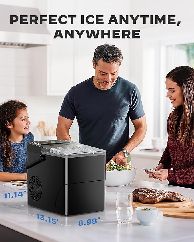 Countertop Ice Maker, Compact Ice Maker with Larger 2.5L Expanding Ice Basket & 1.8L Water Tank, Smart Touch Control, 9 ICES in 6 Mins, Self-Cleaning, for Home/Party/Office/RV