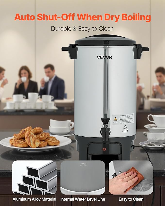 VEVOR Commercial Coffee Urn, 30 Cup 4.5 L Hot Beverage Dispenser with Dripless Faucet, Quick-Brewing Commercial Coffee Maker, Automatic Temperature Control, for Catering, Party, Church & Restaurant