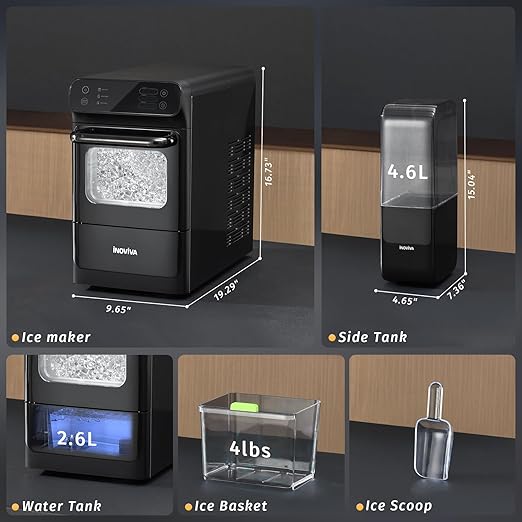 Nugget Ice Maker with 1.2 Gallon Tank, 40lbs/24H Soft & Chewable Ice, Automatic Water Supply, Preset Time, Self-Cleaning, Multifunctional Pellet Ice Machine for Home & Kitchen