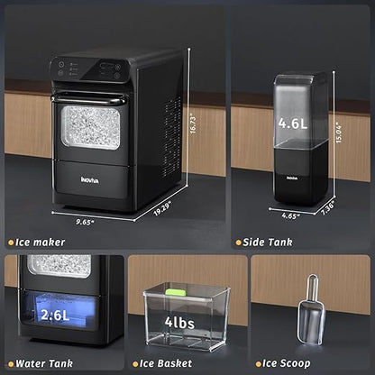 Nugget Ice Maker with 1.2 Gallon Tank, 40lbs/24H Soft & Chewable Ice, Automatic Water Supply, Preset Time, Self-Cleaning, Multifunctional Pellet Ice Machine for Home & Kitchen