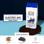 Load image into Gallery viewer, Stella Blue Ground Coffee, Electric Avenue Blend, Dark Roast, Fresh Coffee Ground 100% Arabica, Smooth Balanced Roast with Distinct Flavor Notes, Ethically Sourced Coffee Beans, 12 oz Bag