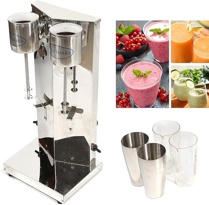 Commercial Stainless Steel Milk Shake Machine, Stainless Steel Electric Milkshake Maker, Double Head Drink Mixer 180W 110V 18000r/min (Double Head 18000r/min)