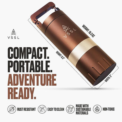 Java G25 Manual Coffee Grinder | Coffee for Camping | Bean Grinder | Travel Pour Over | Stainless Steel Conical Burr | ~ 25 Gram Capacity | Extendable Grind Handle | 50 Grind Settings | Bronze