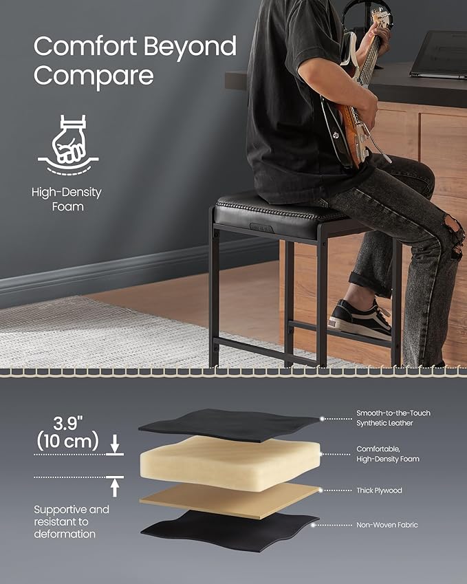 VASAGLE EKHO Collection - Bar Stools Set of 2, Counter Height Bar Stools, Synthetic Leather with Stitching, Mid-Century Modern Counter Stools, 26-Inch Tall, Kichen Home Bar Dining Room, Ink Black