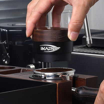 IKAPE 53MM Coffee Distributor, New Wooden Handle Design, Gravity Adaptive Espresso Distributor Fits All 54MM Espresso Portafilter, Compatible with 54MM Breville Bottomless Portafilter