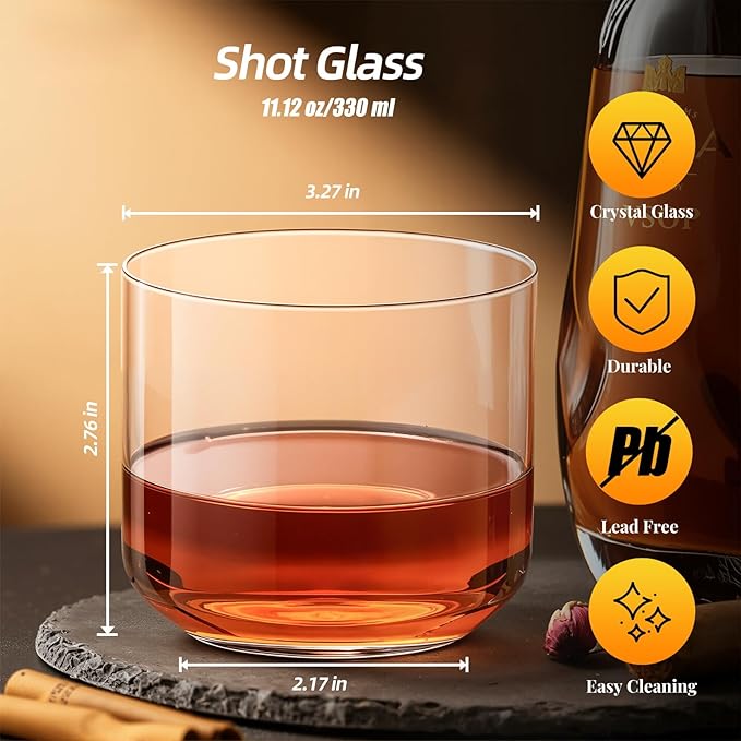 KAMMAK Large Thick Glass Tumbler, 11.12 oz (330 ml) Heavy Duty Cup with Delicate Rim & Stable Base, Seamless Modern Design for Beer, Juice, Iced Coffee & Daily Drinking