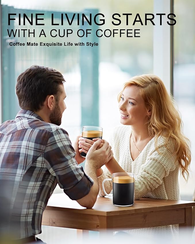 LUXU Glass Coffee Mugs 16 oz,Set of 4 Large Glass Coffee Cups Clear Tea Cups,Iced Coffee Glasses,Lead-Free Drinking Glasses for Water,Cappuccino,Latte,Cereal,Yogurt,Milk-Flat Bottomed Design