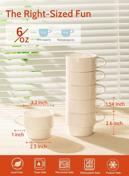 Sweese 6-Pack Porcelain Latte Cups, White Superior Durable Professional, 6 Count (Pack of 1)