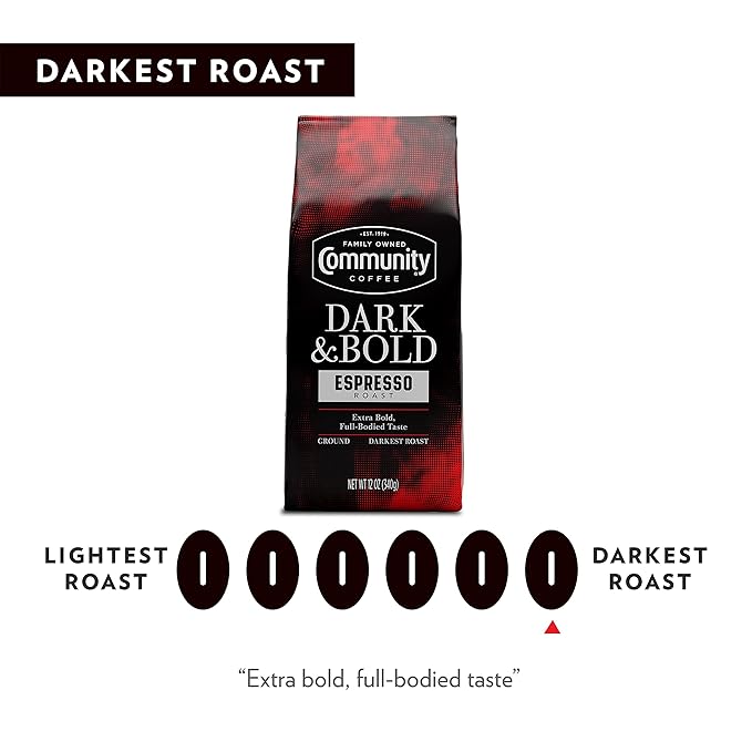 Community Coffee Dark & Bold Espresso Roast, Extra Dark Roast Ground Coffee, 12 Ounce Bag (Pack of 2)