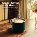 Load image into Gallery viewer, 10 Ounce Green Porcelain Stackable Cappuccino Cups with Stainless Steel Holder, Set of 4, Durable Ceramic, Perfect for Home, Office or Gift