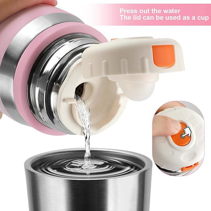 Stainless Steel thermo Bottles with cup 700ml/23.7oz Vacuum Insulated Bottle for hot and cold coffee drink water thermo flask with cup.(Pink,700ml)