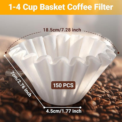 Segarty 150 Pack 1-4 Cup Coffee Filters Disposable, 7.2in Paper Basket Coffee Filter Bar Accessories for Pour Over Maker, White Paper Coffee Liners for Brewer Dripper Machine for Home Cafeteria Office