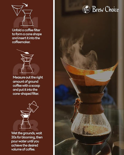 200ct Pre-folded Unbleached Cone Coffee Filters, Upgraded 30% Natural Thicker Paper for Pure Taste, Compatible with Pour-Over Coffee Makers