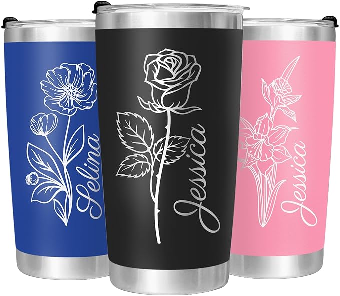 Made in USA - Personalized Tumbler with Engraved Name - Custom Coffee Mug Cup 20 Oz with Lid - Customized Employee Appreciation Gifts - Christmas Gifts for Men Women - Customized By Enterprise