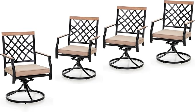PHI VIALLA Patio Chairs Outdoor Swivel Dining Chairs Outdoor Furniture Chairs Set of 4 with Cushion Suports 300lbs for Lawn Garden Backyard Weather Resistant-Black Frame