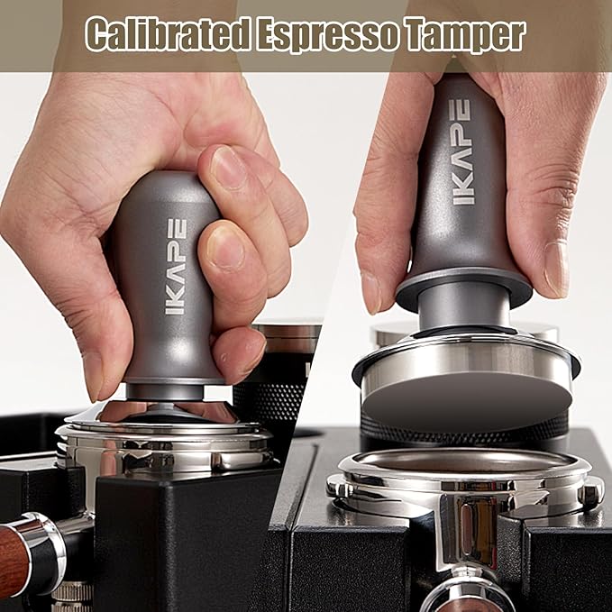 IKAPE 51MM Palm Espresso Tamper, Premium Barista Coffee Tamper with Calibrated Spring Loaded, 100% Flat Stainless Steel Base Tamper for Espresso Machine