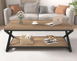 Load image into Gallery viewer, HSH Rustic Wood Coffee Table, Modern Farmhouse Living Room Table, Minimalist Center Table with Storage &amp; Display Shelf, 2 Tier Simple Rectangle Cocktail Tea Table for Home Office Bedroom, 47 Inch