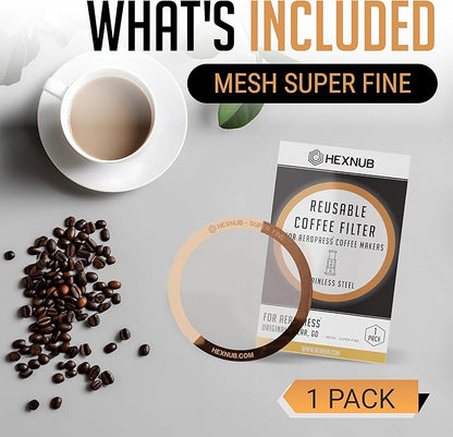 HEXNUB - Reusable Metal Filter for AeroPress Coffee Maker, Stainless Steel Filter Fits AeroPress Original & Go Coffee Press, Fuller Bodied Coffee Than Paper Filters - COPPER MESH