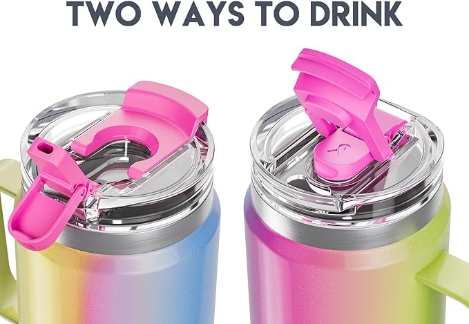 Meoky 32 oz Tumbler with Handle, Insulated Tumbler with Lid and Straw, Stainless Steel Travel Mug, 100% Leak Proof, Keeps Cold for 24 Hours or Hot for 8 Hours, Fits in Car Cup Holder (Carnival)